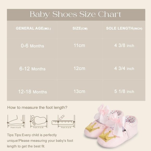 Infant Pink Gold Polyurethane Baby Girls Handmade Princess Flats First Walkers - Picture 6 of 6